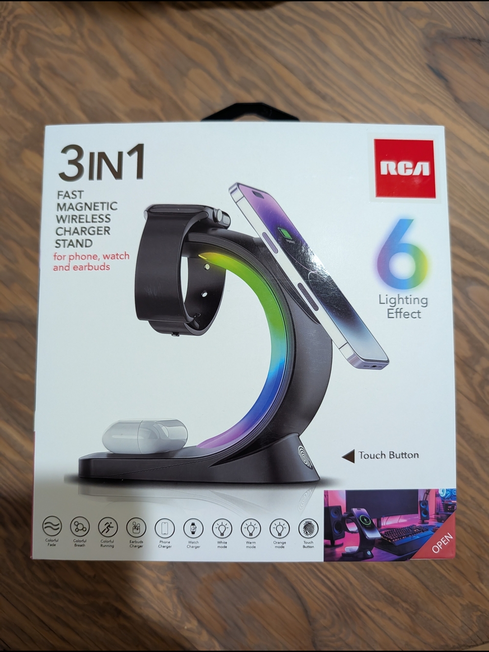 RCA 3-in-1 Fast Magnetic Wireless Charger Stand - Black